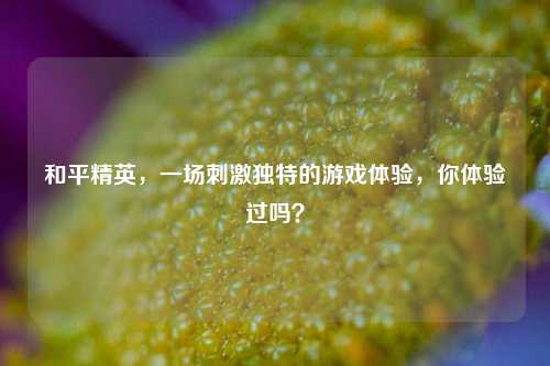 和平精英，一场刺激独特的游戏体验，你体验过吗？