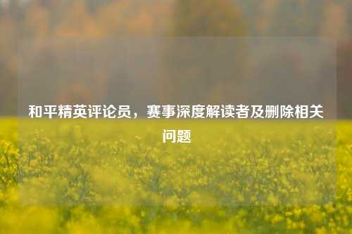 和平精英评论员,赛事深度解读者及删除相关问题