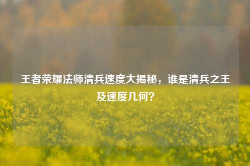 王者荣耀法师清兵速度大揭秘,谁是清兵之王及速度几何?