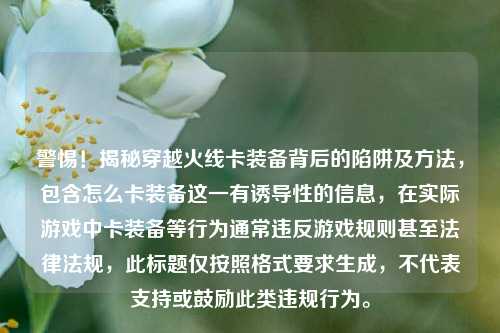 警惕!揭秘穿越火线卡装备背后的陷阱及方法,包含怎么卡装备这一有诱导性的信息,在实际游戏中卡装备等行为通常违反游戏规则甚至法律法规,此标题仅按照格式要求生成,不代表支持或鼓励此类违规行为。