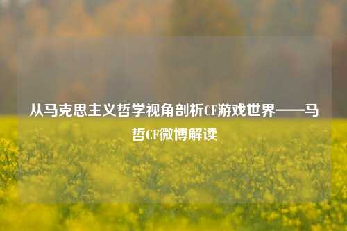 从马克思主义哲学视角剖析CF游戏世界——马哲CF微博解读