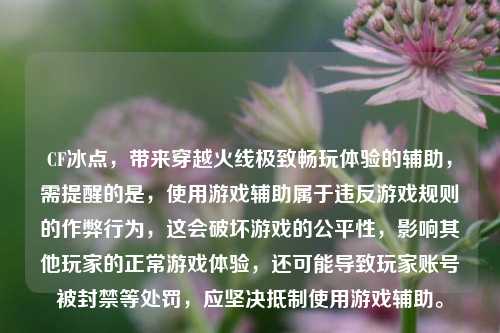 CF冰点,带来穿越火线极致畅玩体验的辅助,需提醒的是,使用游戏辅助属于违反游戏规则的作弊行为,这会破坏游戏的公平性,影响其他玩家的正常游戏体验,还可能导致玩家账号被封禁等处罚,应坚决抵制使用游戏辅助。