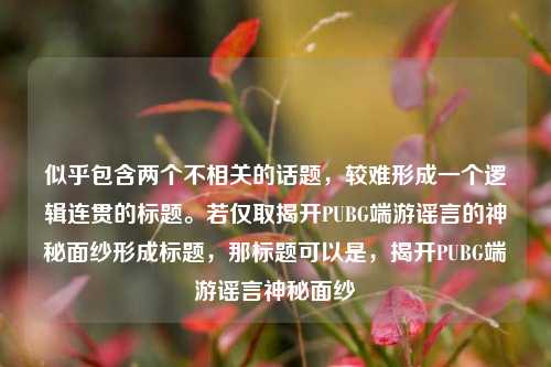 似乎包含两个不相关的话题，较难形成一个逻辑连贯的标题。若仅取揭开PUBG端游谣言的神秘面纱形成标题，那标题可以是，揭开PUBG端游谣言神秘面纱