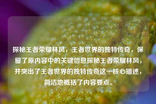 探秘王者荣耀林风，王者世界的独特传奇，保留了原内容中的关键信息探秘王者荣耀林风，并突出了王者世界的独特传奇这一核心描述，简洁地概括了内容要点。
