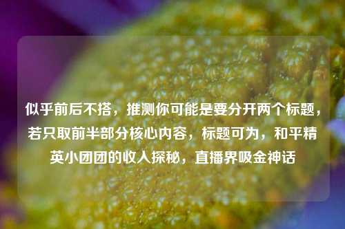 似乎前后不搭，推测你可能是要分开两个标题，若只取前半部分核心内容，标题可为，和平精英小团团的收入探秘，直播界吸金神话
