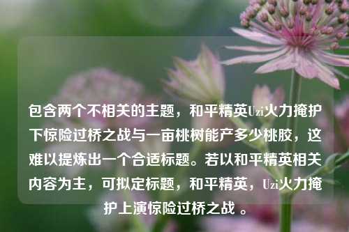 包含两个不相关的主题,和平精英Uzi火力掩护下惊险过桥之战与一亩桃树能产多少桃胶,这难以提炼出一个合适标题。若以和平精英相关内容为主,可拟定标题,和平精英,Uzi火力掩护上演惊险过桥之战 。