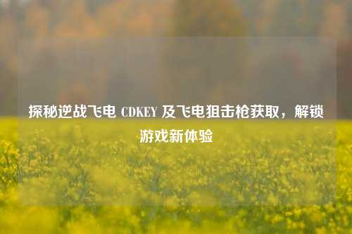 探秘逆战飞电 CDKEY 及飞电狙击枪获取,解锁游戏新体验