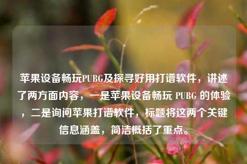苹果设备畅玩PUBG及探寻好用打谱软件,讲述了两方面内容,一是苹果设备畅玩 PUBG 的体验,二是询问苹果打谱软件,标题将这两个关键信息涵盖,简洁概括了重点。