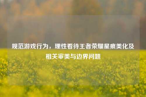 规范游戏行为,理性看待王者荣耀星痕美化及相关审美与边界问题